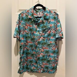 One Resolution Clothing Mens Large 100% Polyester Short Sleeve Flamingo Shirt